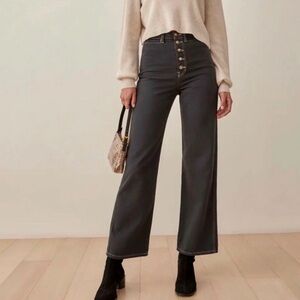 Reformation High-Rise Wide-Leg Button-Fly Jeans in Charcoal